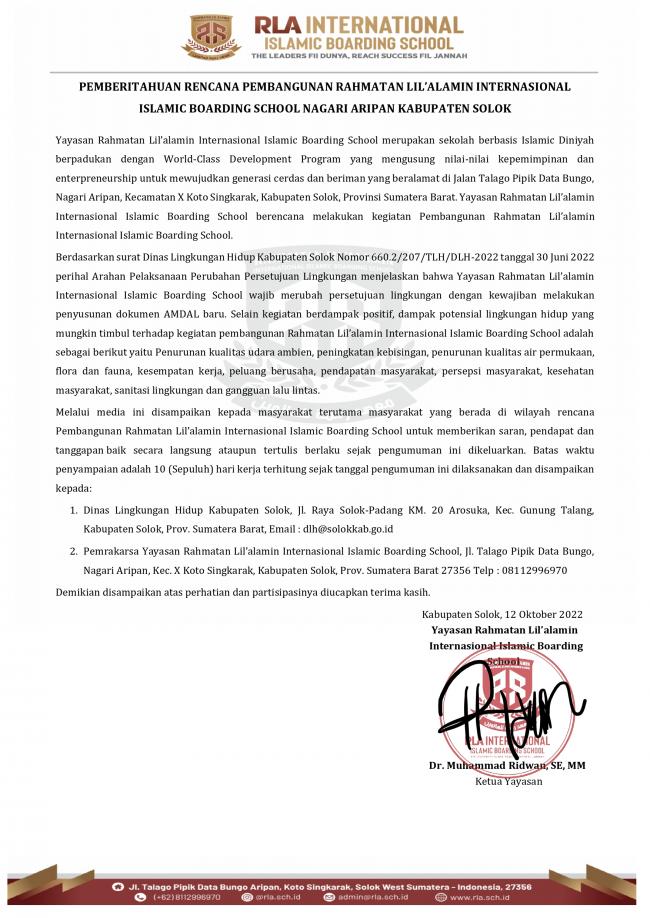 PEMBERITAHUAN AMDAL RLA
